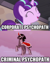 Size: 1344x1689 | Tagged: safe, screencap, king sombra, starlight glimmer, pony, unicorn, g4, female, image macro, male, mare, meme, op is a duck, op thinks they understand psychology, stallion