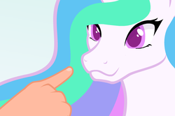 Size: 658x438 | Tagged: safe, artist:4as, princess celestia, alicorn, human, pony, g4, :3, boop, cute, cutelestia, flash game, hand, hnnng, horn, imminent boop, purple eyes, smiling, solo focus, weapons-grade cute