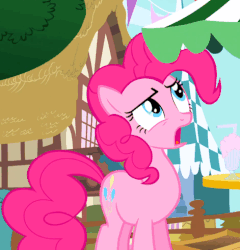 Size: 471x490 | Tagged: safe, screencap, pinkie pie, earth pony, pony, g4, griffon the brush off, season 1, animated, blinking, cropped, female, gif, mare, open mouth, solo