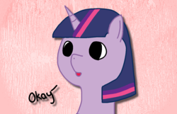 Size: 1224x786 | Tagged: safe, artist:thepristineeye, twilight sparkle, g4, dialogue, female, okay, open mouth, simple background, solo