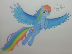 Size: 2584x1935 | Tagged: safe, artist:blastradiuss, rainbow dash, pony, g4, chest fluff, female, flying, solo, wings