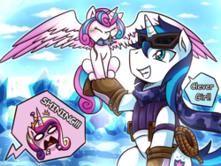 Size: 800x600 | Tagged: safe, artist:vavacung, princess cadance, princess flurry heart, shining armor, alicorn, pony, unicorn, g4, season 6, the crystalling, "responsible father" armor, behaving like a bird, blushing, cadance is not amused, cat toy, clever girl, clothes, cosplay, costume, crystal empire, cute, eyes closed, falconer, falconry, father and daughter, female, filly, flurrybetes, foal, funny, goggles, grin, horrified, impossibly large wings, jurassic park, male, mare, mouth hold, nom, older, open mouth, ragnarok online, ranger, rope, scarf, shining adorable, sitting, smiling, spread wings, stallion, this will end in a night on the couch, unamused, vavacung is trying to murder us, wide eyes