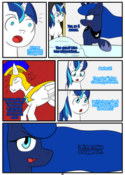 Size: 1244x1737 | Tagged: safe, artist:otakon, princess luna, shining armor, comic:canterlot hero 2, g4, commission, royal guard