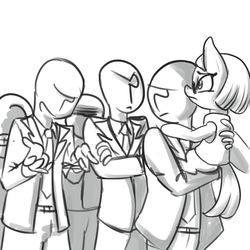 Size: 1000x1000 | Tagged: safe, artist:helloiamyourfriend, oc, oc only, oc:anon, oc:nyx, alicorn, human, pony, /mlp/, alicorn oc, anonymous, color me, disapproval, drawthread, grayscale, holding, holding a pony, monochrome, simple background, white background