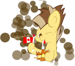 Size: 1591x1403 | Tagged: safe, artist:mintysketch, oc, oc only, oc:maple syrup, canadian, canadian flag, giveaway, two toned hair