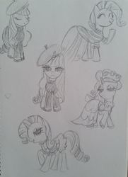 Size: 413x572 | Tagged: safe, artist:jklrxdk, rarity, g4, beatnik rarity, beret, clothes, dress, female, hat, monochrome, sketch dump, traditional art