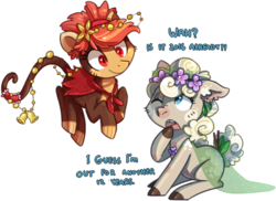 Size: 1024x744 | Tagged: safe, artist:kyaokay, oc, oc only, monkey, sheep, bells, flower