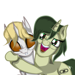 Size: 1024x1024 | Tagged: safe, artist:ivacatherianoid, oc, oc only, oc:catheria, oc:mriynyk, changeling, pony, base used, duo, hug