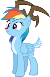 Size: 1492x2301 | Tagged: safe, artist:megarainbowdash2000, idw, rainbow dash, deer, original species, pegadeer, pegasus, peryton, pony, reindeer, g4, antlers, cute, dashabetes, female, idw showified, red nose, reindeer dash, rudolph dash, simple background, smiling, solo, species swap, transparent background, vector