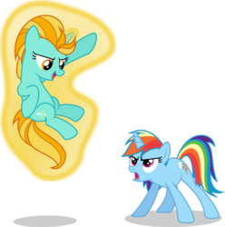 Size: 1360x1369 | Tagged: safe, artist:punzil504, lightning dust, rainbow dash, pony, unicorn, g4, alternate universe, duo, duo female, female, levitation, magic, mare, race swap, self-levitation, simple background, telekinesis, transparent background, unicorn lightning dust, unicorn rainbow dash, vector