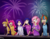 Size: 2185x1688 | Tagged: safe, artist:kprovido, applejack, fluttershy, pinkie pie, rainbow dash, rarity, twilight sparkle, human, g4, fireworks, humanized, mane six