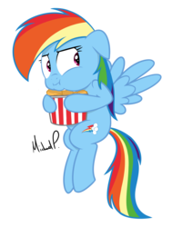 Size: 1771x2343 | Tagged: safe, artist:mark33776, rainbow dash, pegasus, pony, g4, bucket of chicken, chicken meat, eating, female, food, fried chicken, meat, ponies eating meat, simple background, solo, transparent background, vector