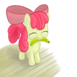 Size: 1920x1920 | Tagged: safe, artist:zapplebow, apple bloom, earth pony, pony, g4, adorabloom, banana, bananabloom, cute, female, filly, foal, food, hilarious in hindsight, mouth hold, solo
