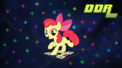 Size: 2560x1440 | Tagged: safe, artist:zapplebow, apple bloom, g4, dance dance revolution, dancing, female, rhythm game, solo, wallpaper