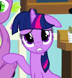 Size: 241x259 | Tagged: safe, screencap, spike, twilight sparkle, pony, unicorn, g4, secret of my excess, :o, adorkable, animated, blinking, cute, dork, eye shimmer, faic, floppy ears, frown, greed spike, grin, happy, head tilt, i watch it for the ears, looking at you, open mouth, sad, sitting, smiling, solo focus, squee, talking, twiabetes, unicorn twilight, wide eyes