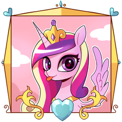 Size: 1000x1000 | Tagged: dead source, safe, artist:9seconds, princess cadance, alicorn, pony, g4, bust, cute, cutedance, female, heart eyes, looking at you, mare, raspberry, silly, silly pony, smiling, solo, tongue out, wingding eyes