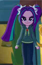 Size: 478x731 | Tagged: safe, screencap, aria blaze, equestria girls, g4, my little pony equestria girls: rainbow rocks, clothes, female, hoodie, looking at you, smirk, solo