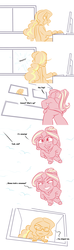 Size: 1280x4320 | Tagged: safe, artist:ponut_joe, adagio dazzle, sunset shimmer, equestria girls, g4, alternate hairstyle, bedroom eyes, comic, computer, dialogue, do you want to build a snowman, freckles, frozen (movie), glasses, grin, looking at each other, nerddagio, open mouth, peppered bacon, ponytail, smiling, snow, snowball, unamused, window, younger