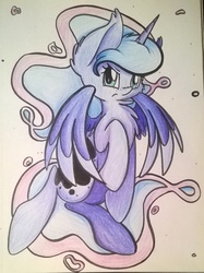 Size: 1358x1812 | Tagged: safe, artist:cutepencilcase, princess luna, g4, female, frown, glare, s1 luna, solo, spread wings, traditional art