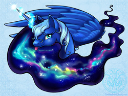 Size: 1000x755 | Tagged: safe, artist:radiantglyph, princess luna, g4, female, s1 luna, solo, space, tongue out