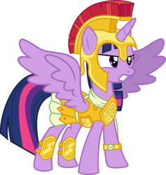 Size: 2520x2652 | Tagged: safe, artist:jp, derpibooru exclusive, edit, twilight sparkle, alicorn, pony, g4, scare master, .svg available, armor, armor skirt, athena, athena sparkle, clothes, costume, female, helmet, high res, mare, simple background, skirt, solo, spread wings, svg, twilight sparkle (alicorn), vector, white background