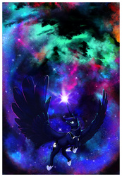 Size: 856x1240 | Tagged: safe, artist:radiantglyph, princess luna, g4, female, flying, solo, space