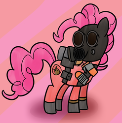 Size: 899x909 | Tagged: safe, artist:pastelhorses, pinkie pie, g4, crossover, female, food, pinkie pyro, pyro (tf2), solo, team fortress 2