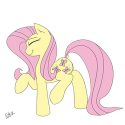 Size: 1024x1024 | Tagged: safe, artist:artponie, fluttershy, pegasus, pony, g4, cute, dock, eyes closed, female, shyabetes, simple background, smiling, solo, white background, wingless