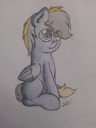 Size: 2448x3264 | Tagged: safe, artist:fluttair, oc, oc only, oc:thunderbolt, pegasus, pony, high res, male, sitting, solo, traditional art