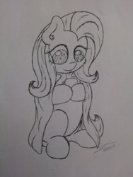 Size: 2448x3264 | Tagged: safe, artist:fluttair, fluttershy, g4, blanket, cup, female, high res, monochrome, sitting, sketch, solo, traditional art