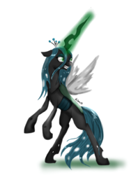 Size: 768x1024 | Tagged: safe, artist:mizore43, queen chrysalis, changeling, changeling queen, g4, crown, female, glowing, glowing horn, horn, jewelry, regalia, solo