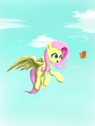 Size: 768x1024 | Tagged: safe, artist:mizore43, fluttershy, bird, g4, female, flying, solo