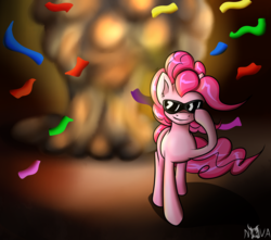 Size: 1700x1500 | Tagged: safe, artist:novaspark, pinkie pie, earth pony, pony, g4, explosion, female, solo, sunglasses