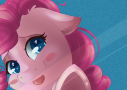 Size: 1024x724 | Tagged: safe, artist:chiweee, pinkie pie, g4, blushing, cheek fluff, cute, diapinkes, ear fluff, female, heart eyes, looking at you, smiling, solo, tongue out, underhoof, wingding eyes