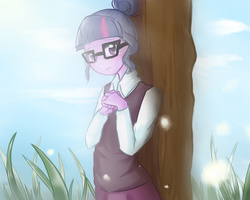 Size: 1422x1137 | Tagged: safe, artist:amazingpuffhair, sci-twi, twilight sparkle, equestria girls, g4, my little pony equestria girls: friendship games, cute, female, looking at you, shy, solo, twiabetes