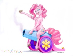 Size: 1100x848 | Tagged: safe, artist:baron engel, pinkie pie, earth pony, pony, g4, female, party cannon, pencil drawing, solo, traditional art, underhoof