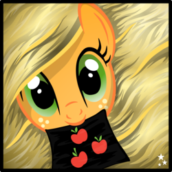 Size: 6436x6434 | Tagged: safe, artist:pinkius, applejack, g4, absurd resolution, cutie mark, female, long mane, mouth hold, smiling, solo