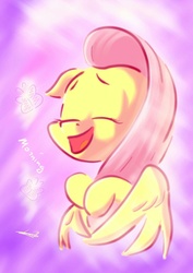 Size: 1024x1449 | Tagged: safe, artist:freeedon, fluttershy, pegasus, pony, g4, bust, eyes closed, female, floppy ears, mare, open mouth, smiling, solo, three quarter view, wings