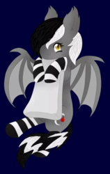 Size: 480x760 | Tagged: artist needed, source needed, safe, oc, oc only, oc:midnight glory, bat pony, pony, clothes, pillow, socks, solo, striped socks