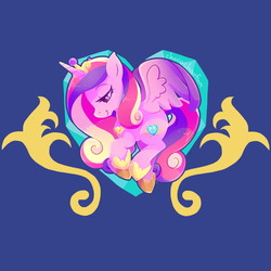 Size: 1280x1280 | Tagged: safe, artist:sharmie, princess cadance, g4, chibi, cutie mark, cutie mark background, female, hoof shoes, mare, partially open wings, princess cadance's cutie mark, smiling, solo, wings