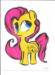 Size: 1024x1408 | Tagged: safe, artist:winterstorm42, fluttershy, g4, female, looking away, looking up, simple background, solo, standing, traditional art, watermark, white background