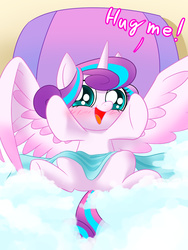 Size: 1200x1600 | Tagged: safe, artist:phoenixperegrine, princess flurry heart, alicorn, pony, g4, season 6, baby, baby pony, blushing, cute, dialogue, female, flurrybetes, happy, hug request, open mouth, smiling, solo, weapons-grade cute