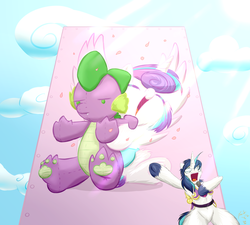 Size: 1562x1408 | Tagged: safe, artist:frist44, princess flurry heart, shining armor, spike, alicorn, dragon, pony, unicorn, semi-anthro, g4, armor, baby, baby pony, crossover, cute, eyes closed, featureless crotch, female, fluffy, flurrybetes, fullmetal alchemist, glasses, hoof hold, hug, maes hughes, male, microphone, open mouth, paw pads, plushie, pointing, smiling, spike plushie, stallion, underhoof