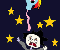 Size: 910x752 | Tagged: safe, artist:theengideer, rainbow dash, g4, 1000 hours in ms paint, crappy art, impossibly long tongue, intentionally bad, ms paint, night, phobia, scared, stars, stylistic suck, tongue out, you tried
