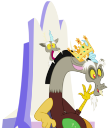 Size: 2869x3375 | Tagged: safe, artist:sketchmcreations, discord, g4, what about discord?, crown, friendship throne, high res, king discord, male, open mouth, simple background, sitting, solo, throne, transparent background, vector