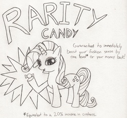 Size: 2042x1893 | Tagged: safe, artist:catula, rarity, g4, candy, female, food, monochrome, rare candy, sketch, solo, traditional art