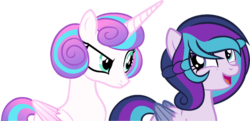 Size: 1024x494 | Tagged: safe, artist:t-aroutachiikun, princess flurry heart, oc, oc:princess estelle, g4, my little pony: friendship is magic, season 6, offspring, older, parent:princess cadance, parent:shining armor, parents:shiningcadance, sisters