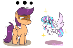 Size: 1024x666 | Tagged: safe, artist:sallylapone, princess flurry heart, scootaloo, g4, my little pony: friendship is magic, season 6, abuse, flurry heart vs scootaloo, scootabuse, scootaloo can't fly, scootasad