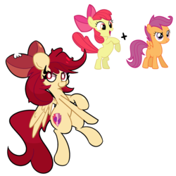 Size: 1280x1280 | Tagged: safe, artist:turtlefarminguy, apple bloom, scootaloo, g4, duo, fusion, hair bow, looking at you, simple background, white background