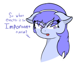 Size: 1340x1150 | Tagged: safe, artist:messenger, oc, oc only, oc:bloo, earth pony, pony, bust, female, floppy ears, headband, important, looking down, mare, no pupils, portrait, simple background, solo, text, transparent background